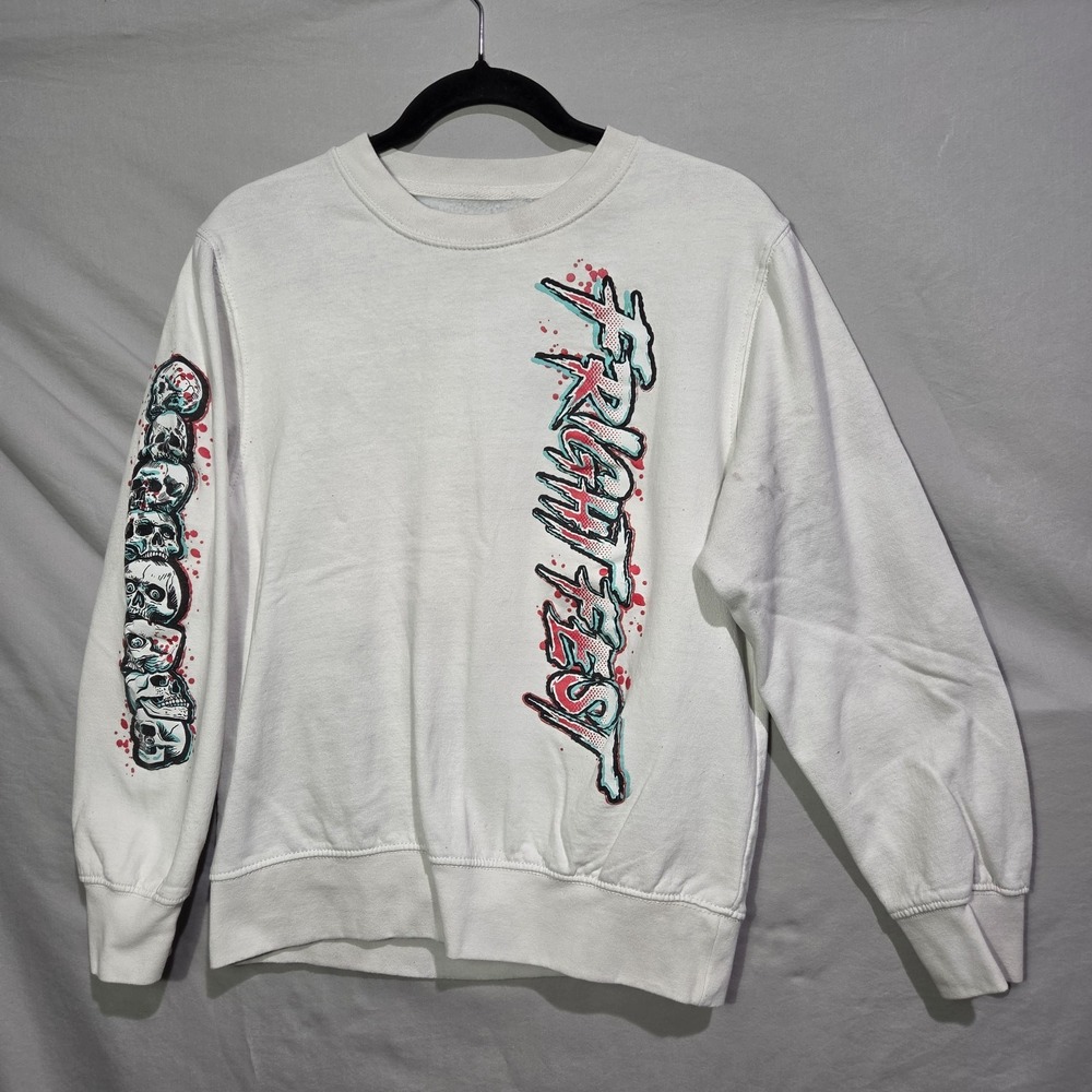 Six Flags Fright Fest Shock Axe Zombie Girl UnDeb Small White Crew Sweatshirt - Picture 5 of 7
